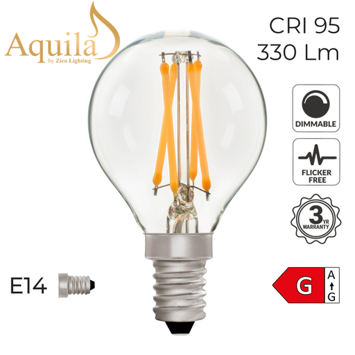 [ZL-G45/4W27E14C] G45 Golfball Clear Warm White Decorative LED Filament Bulb 4W 2700K E14