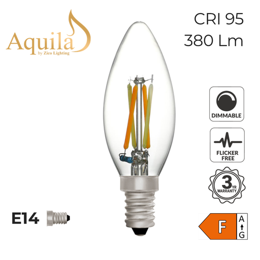 [ZL-C35/4WDWE14C] C35 Candle Clear Dim-to-Warm Decorative LED Filament Bulb 4W 2000K-2800K E14