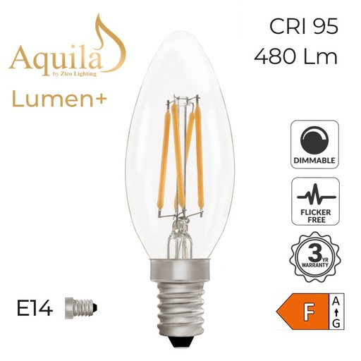 [ZL-C35/5W27E14C] Candle C35 Clear 5W 2700K E14 Lumen+ Light Bulb