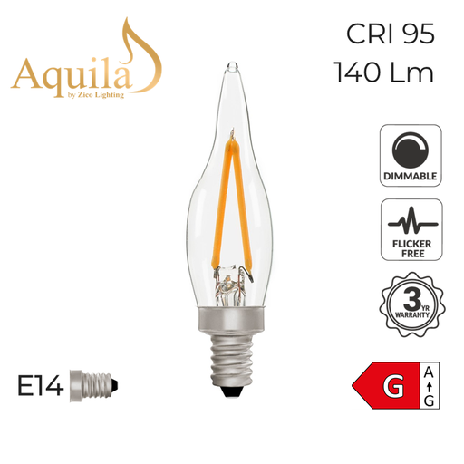 [ZL-C22/2W27E14C] C22 French Candle Clear Warm White Decorative LED Filament Bulb 2W 2700K E14