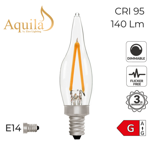 [ZL-C22/2W27E14C] C22 French Candle Clear Warm White Decorative LED Filament Bulb 2W 2700K E14