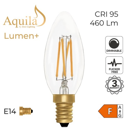 [ZL-C35/5W22E14C] C35 Candle Clear Vintage Warm Decorative LED Filament Bulb Lumen+ 5W 2200K E14